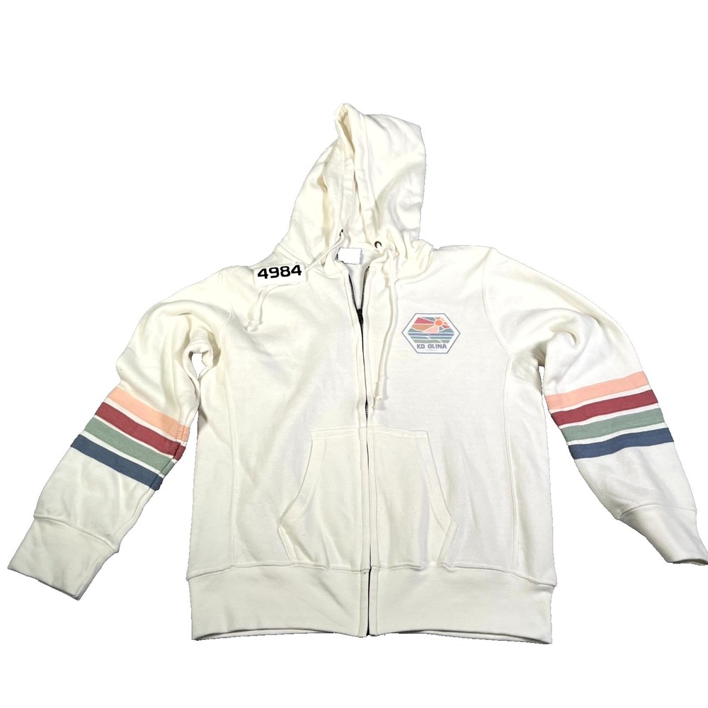 MV Sport Ko Olina Hawaii Hoodie Womens Medium Beige Fleece Cotton Full Zip Outdo